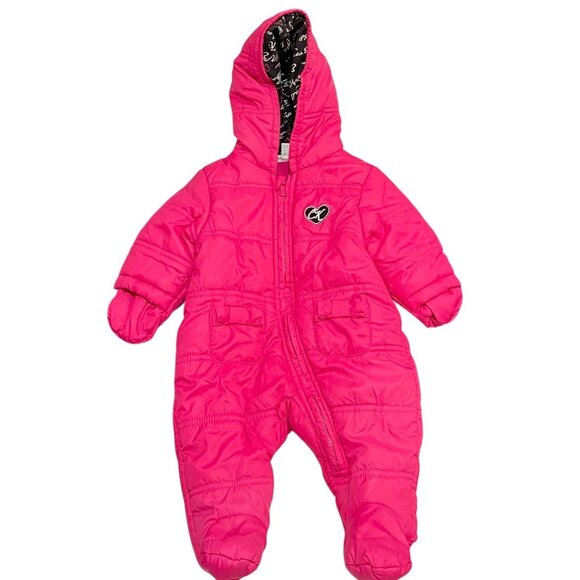 Calvin Klein Infant Baby Girl Pink Puffy Snow Suit Bunting Size 0-3 Months Bows - Picture 1 of 7